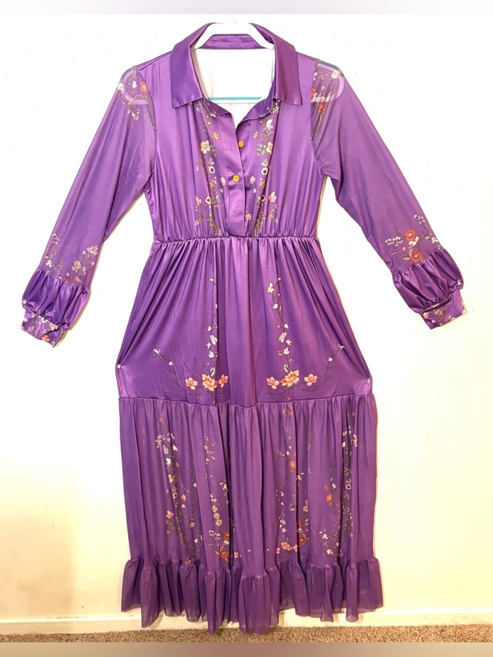 🆕Purple Boho Floral Patterned Maxi Dress - Women. Size L. NWT. - Picture 3 of 13